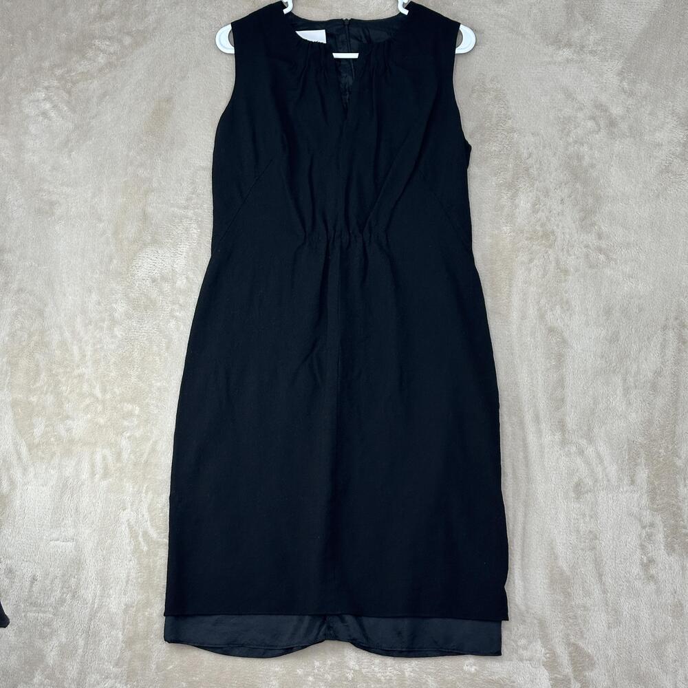 Akris Punto Dress Womens 10 Black Sleeveless V Neck Sheath Knee Length Workwear